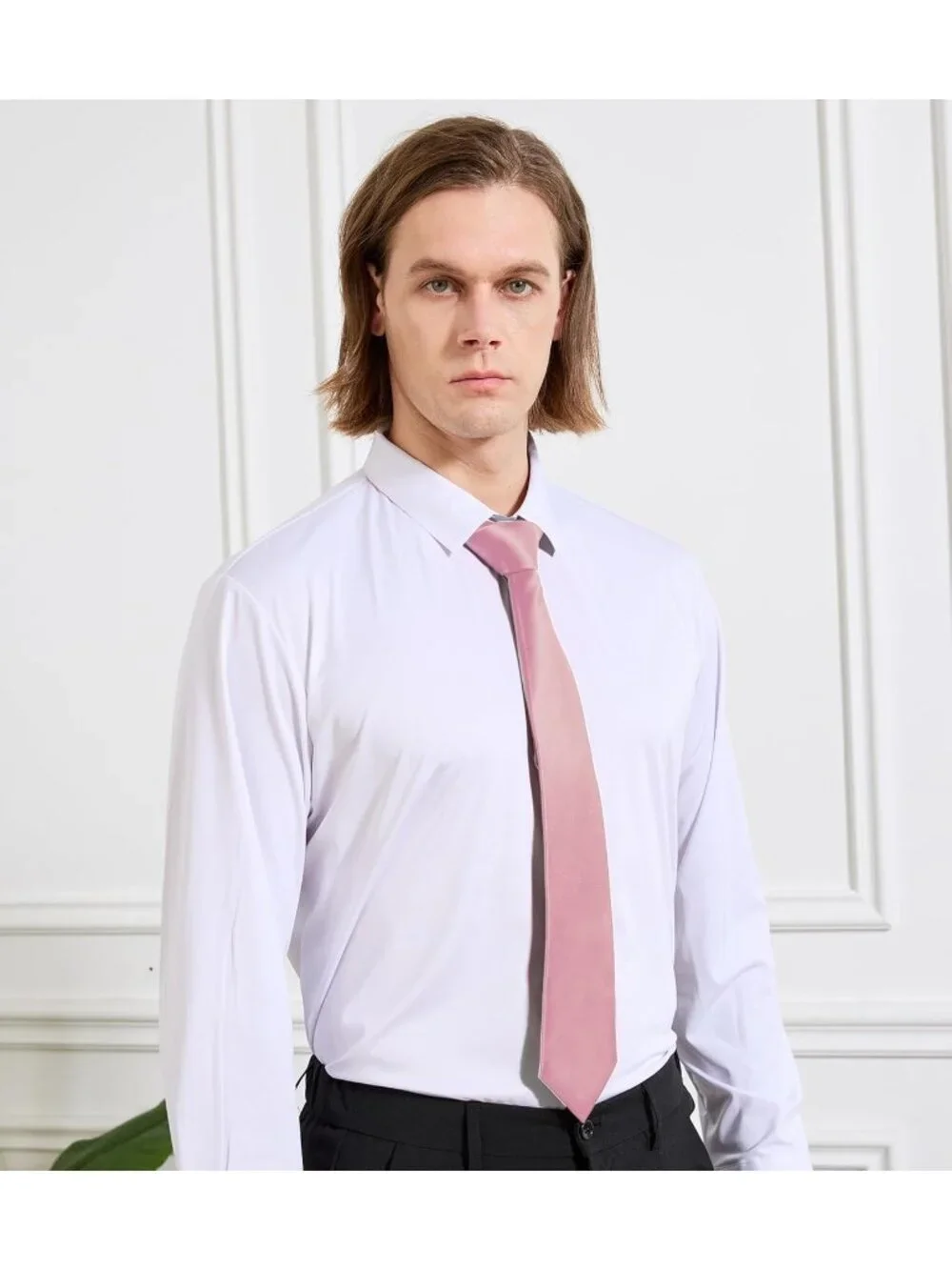 Men Blush Pink Solid Microfiber Plain Formal Silk Necktie For Business Dress Tie